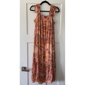Knox Rose Women's Orange Paisley Pockets Ruffle Cap Sleeve Midi Dress Small
